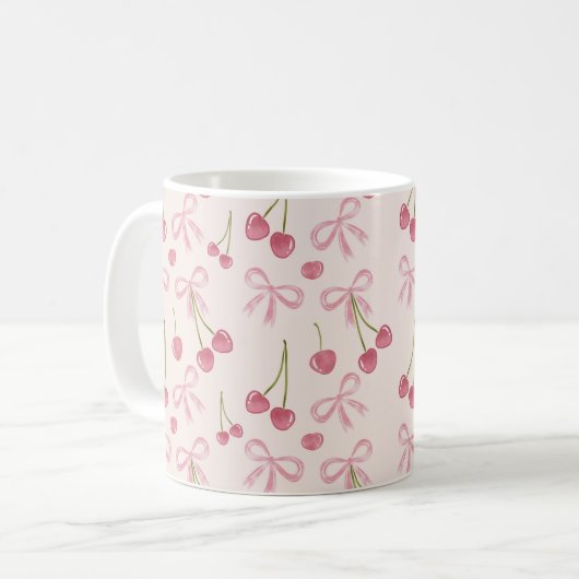 Mug Hand-drawn Pink Cherry Coquette Seamless Pattern (Devant gauche)
