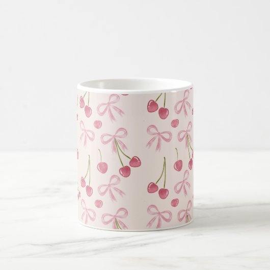 Mug Hand-drawn Pink Cherry Coquette Seamless Pattern (Centre)