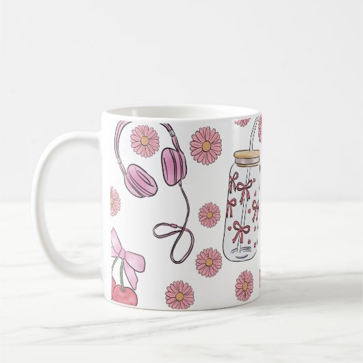 Mug Hand-drawn Pink Girly Elements Seamless Pattern (Gauche)