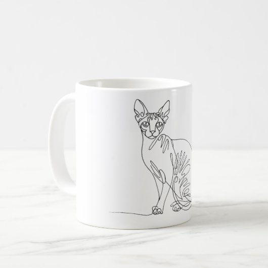 Mug Hand Drawn Sphynx Cat - Minimalist Line Art (Devant gauche)