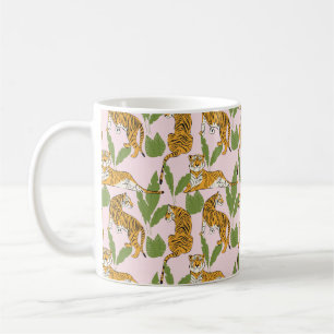Mug Hand drawn tiger seamless pattern, big cats in dif