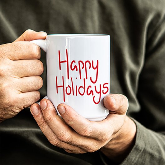 Mug Hand-lettered script red Happy Holidays
