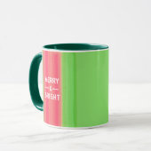 Mug Hand Painted Merry and Bright Green and Red (Devant gauche)