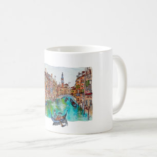 Mug Hand Painted Venice Canals and gondolas Watercolor
