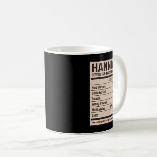 Mug Hannah Valeur nutritive Nom Pseudo Alias Titre F (Devant droit)