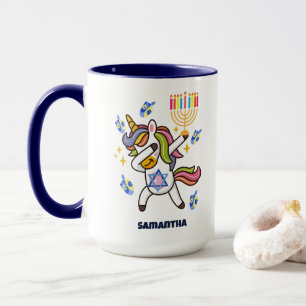 Mug Hanoukka heureux, drôles dabbing licorne