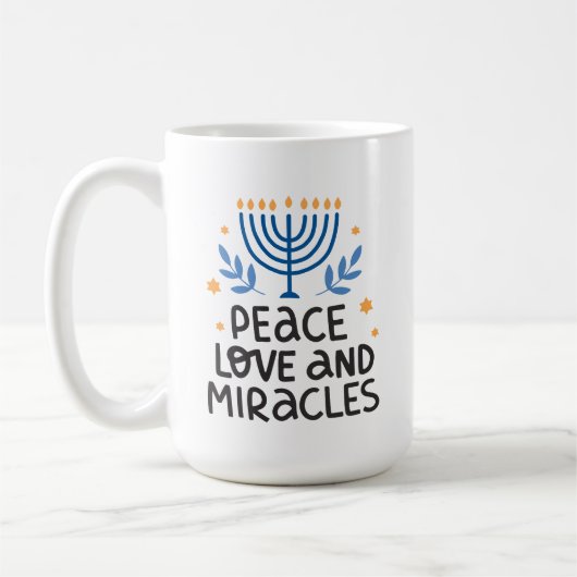Mug Hanoukka moderne Paix, Amour & Miracles Grand (Gauche)
