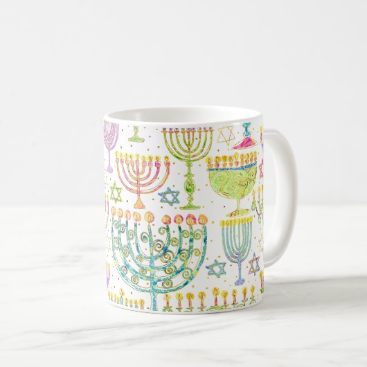 Mug Hanoukka White Gold Menorah Star de David (Devant droit)