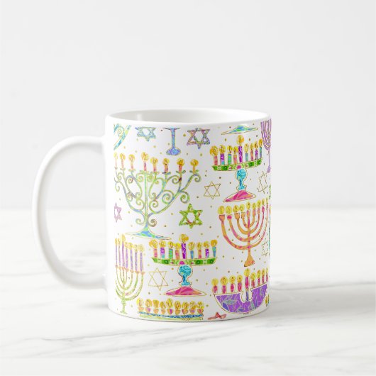 Mug Hanoukka White Gold Menorah Star de David (Gauche)