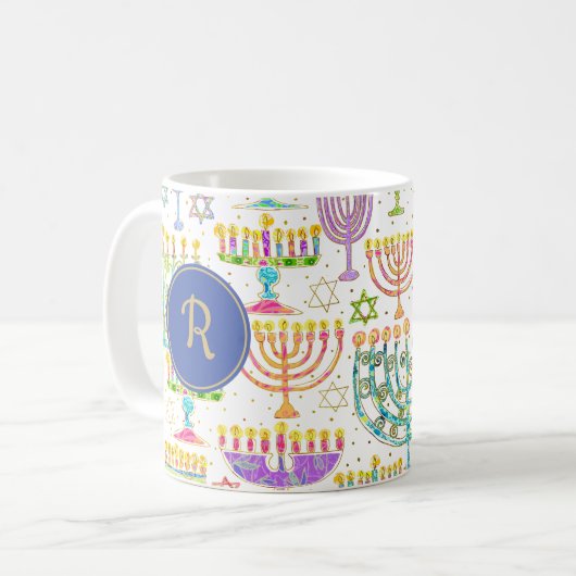 Mug Hanoukka White Gold Menorah Star de David Monogram (Devant gauche)