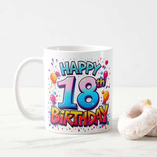 Mug Happy 18th Birthday Debut Girl Citation Graffiti (Avec donut)