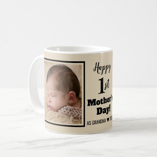 Mug Happy 1st Mother's Day Grandma 2 Photo Collage Cof (Devant gauche)