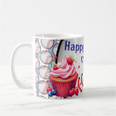 Mug Happy Birthday Blue & White Stripe Baseball (Gauche)