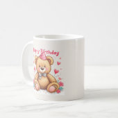 Mug Happy Birthday Cute Teddy Bear with Pink Hearts (Devant gauche)