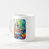 Mug Happy Birthday Octopus Party Hat Watercolor Design (Devant gauche)