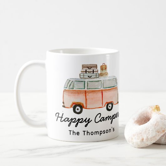 Mug Happy Camper Nom de famille Cute RV Camping Retro  (Avec donut)