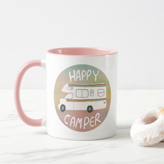 Mug Happy Camper Rainbow Sweet RVing Motorhome (Avec donut)