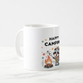 Mug Happy Camping Raccoon, Cartoon de feu de camp mign (Devant gauche)
