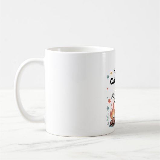 Mug Happy Camping Raccoon, Cartoon de feu de camp mign (Gauche)