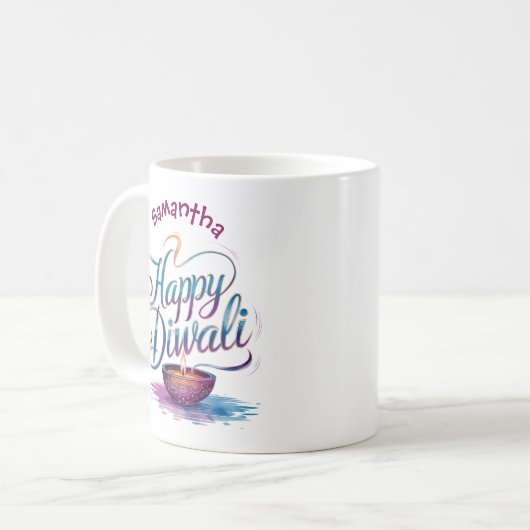 Mug Happy Diwali customisable white  (Devant gauche)