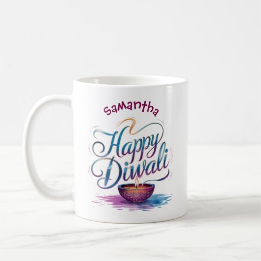 Mug Happy Diwali customisable white  (Gauche)