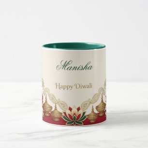 Mug Happy Diwali Émeraude Ivoire Douce Ton Bijou Antiq