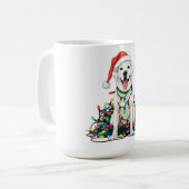 Mug Happy Dog Tangled in Christmas Lights T-Shirt (Devant gauche)