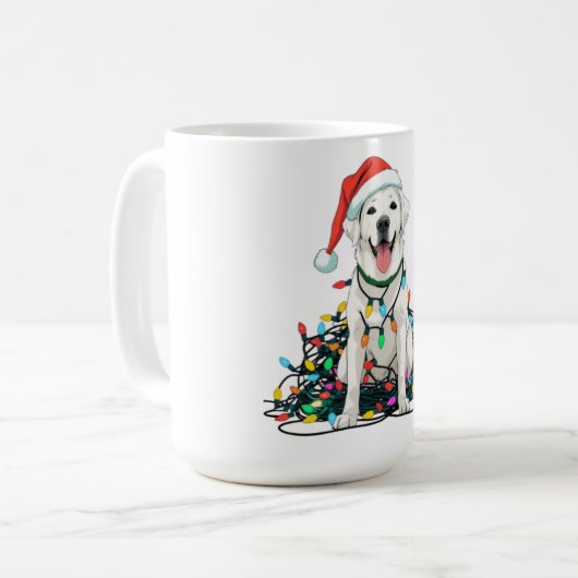 Mug Happy Dog Tangled in Christmas Lights T-Shirt (Devant gauche)