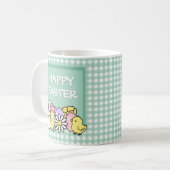 Mug Happy Easter Bunny Chick Eggs Green Gingham (Devant gauche)