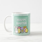 Mug Happy Easter Bunny Chick Eggs Green Gingham (Gauche)