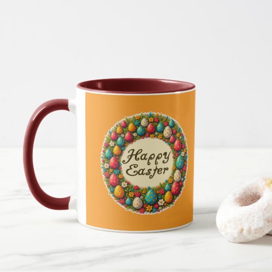 Mug Happy Easter – Classic Wreath Design caneca (Avec donut)