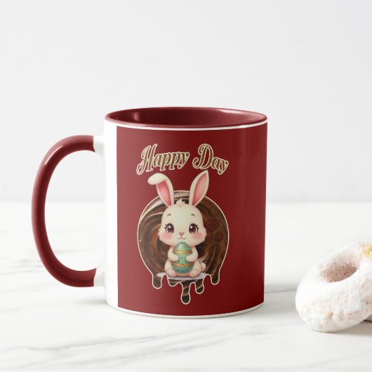 Mug Happy Easter Day – Cute Bunny Illustration (Avec donut)