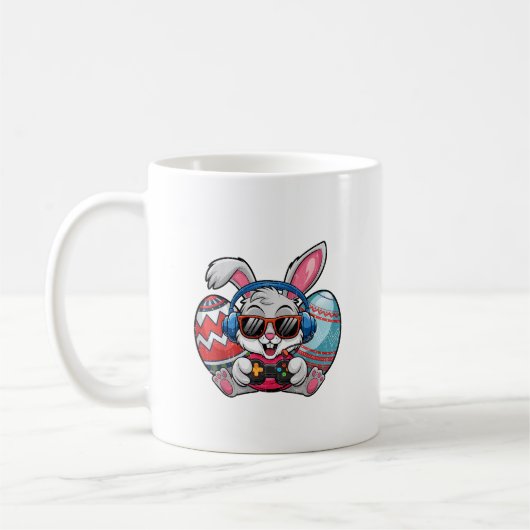 Mug Happy Easter Day Cute Bunny Playing Video Game Kid (Gauche)