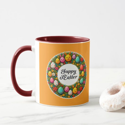 Mug Happy Easter – Festive Egg Wreath caneca (Avec donut)