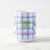 Mug Happy Easter Watercolor Tulips Blue Check (Centre)
