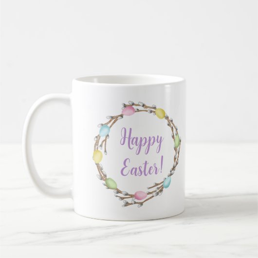 Mug Happy Easter Willow Wreaths With Pastel Eggs (Gauche)