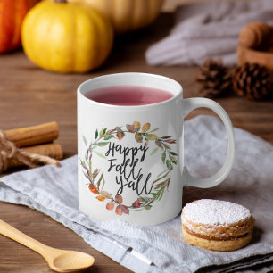 Mug Happy Fall Y'all Boho Watercolor Wreath