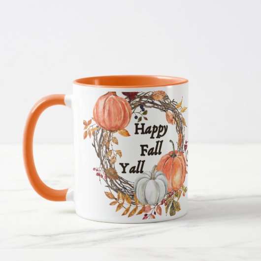 Mug Happy Fall Y'all : Citrouille et Feuille cosy d'au (Gauche)