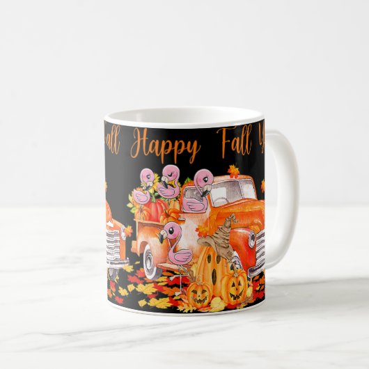 Mug Happy Fall Y'all Flamant rose Truck Citrouille Aut (Devant droit)