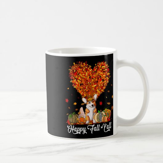 Mug Happy Fall Y'all Funny Corgi Automne Citrouilles (Droite)