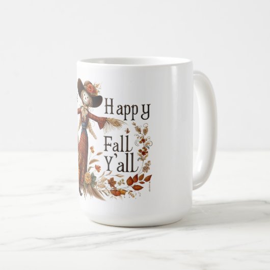 Mug Happy Fall Yall mignon Scarecrow et Autumn Foliing (Devant droit)