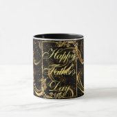 Mug Happy Fête des pères Gold Calligraphy Black Swirls (Centre)