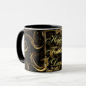 Mug Happy Fête des pères Gold Calligraphy Black Swirls (Devant gauche)