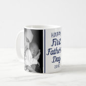 Mug Happy First Father's Day 2 Photo Blue And White (Devant gauche)
