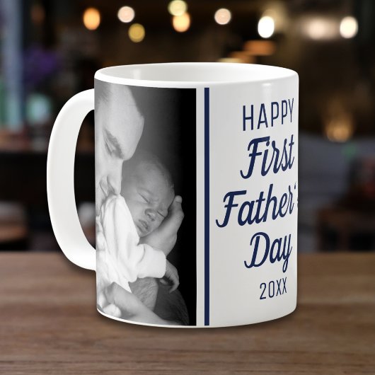 Mug Happy First Father's Day 2 Photo Blue And White