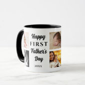 Mug Happy First Father's Day Black 8 Photo Collage Dad (Devant gauche)