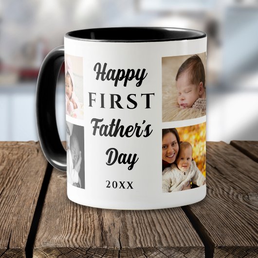 Mug Happy First Father's Day Black 8 Photo Collage Dad