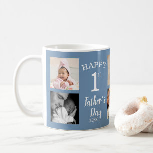 Mug Happy First Fête des pères 8 Photo Collage Bleu