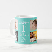 Mug Happy First Fête des pères 8 Photo Collage Cyan (Devant gauche)