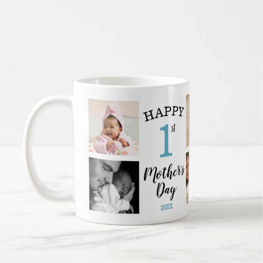 Mug Happy First Mother's Day Blue 8 Photo Collage (Gauche)